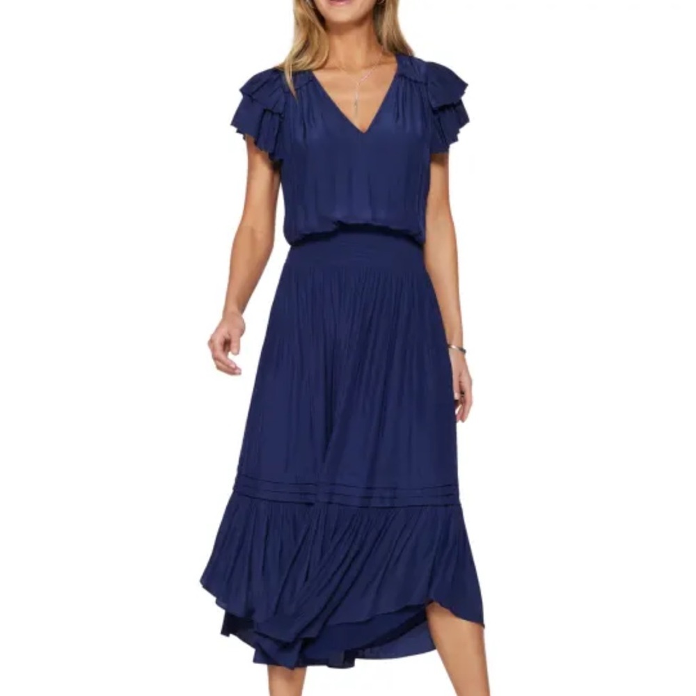 Ramy Brook Ali Japanese Tech Midi Dress Size S Navy High Low Dress Elegant